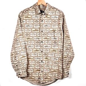 Vintage Woolrich Fish Print Button Down Shirt Mens Medium Outdoor